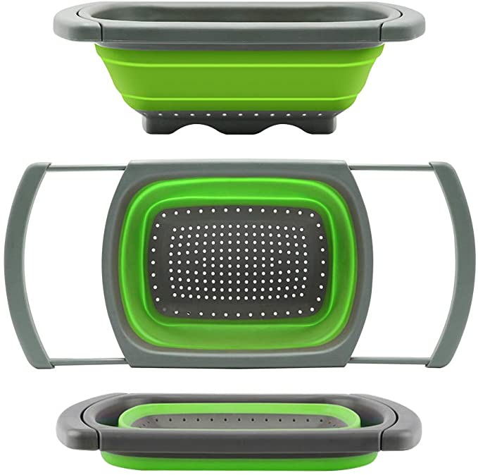 FINDKING Amazon Hot Sell Silicone Colander collapsible, Colander Strainer Over The Sink Veggies Folding Strainer for Kitchen