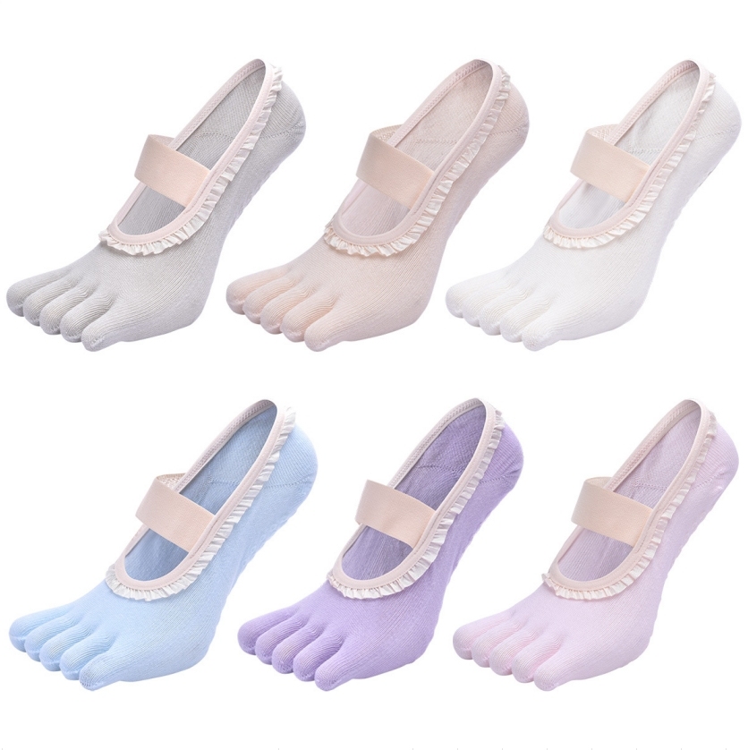 Women's Lace Pilates-socks Grip Yoga Socks for Yoga with Seperate Fingers Cotton Toeless Socks Cute Sweet Style