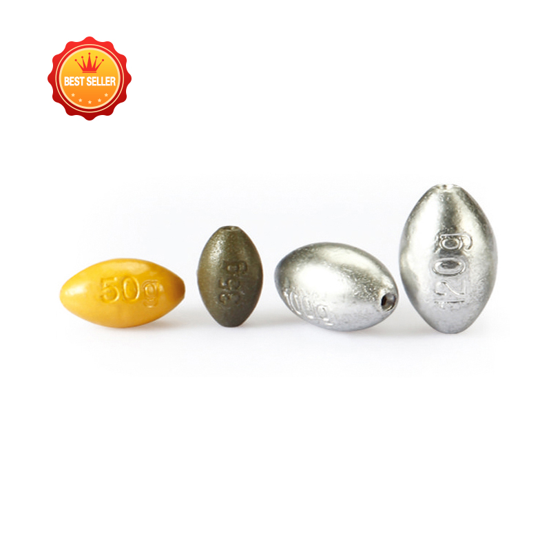 Fishing Tackle 0.5G-200G Fishing Lead Sinker Die Casting Olive Shaped  Fishing Sinker Lead Weight