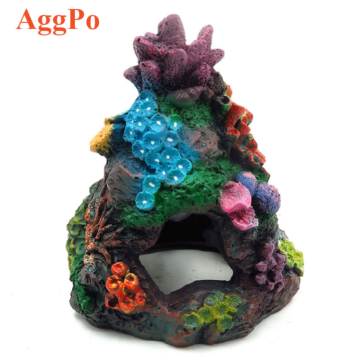 Fish Tank Landscaping, Resin Painted Coral Reef Decor Ornaments, Aquarium Tank Plant Mountain Cave