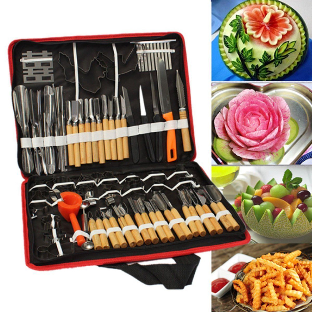 80Pcs Fruits and Vegetables Carving Tool Portable Cloth Bag Spiral Slicer Kitchen Cutter Cake Mold DIY Kitchen Tools
