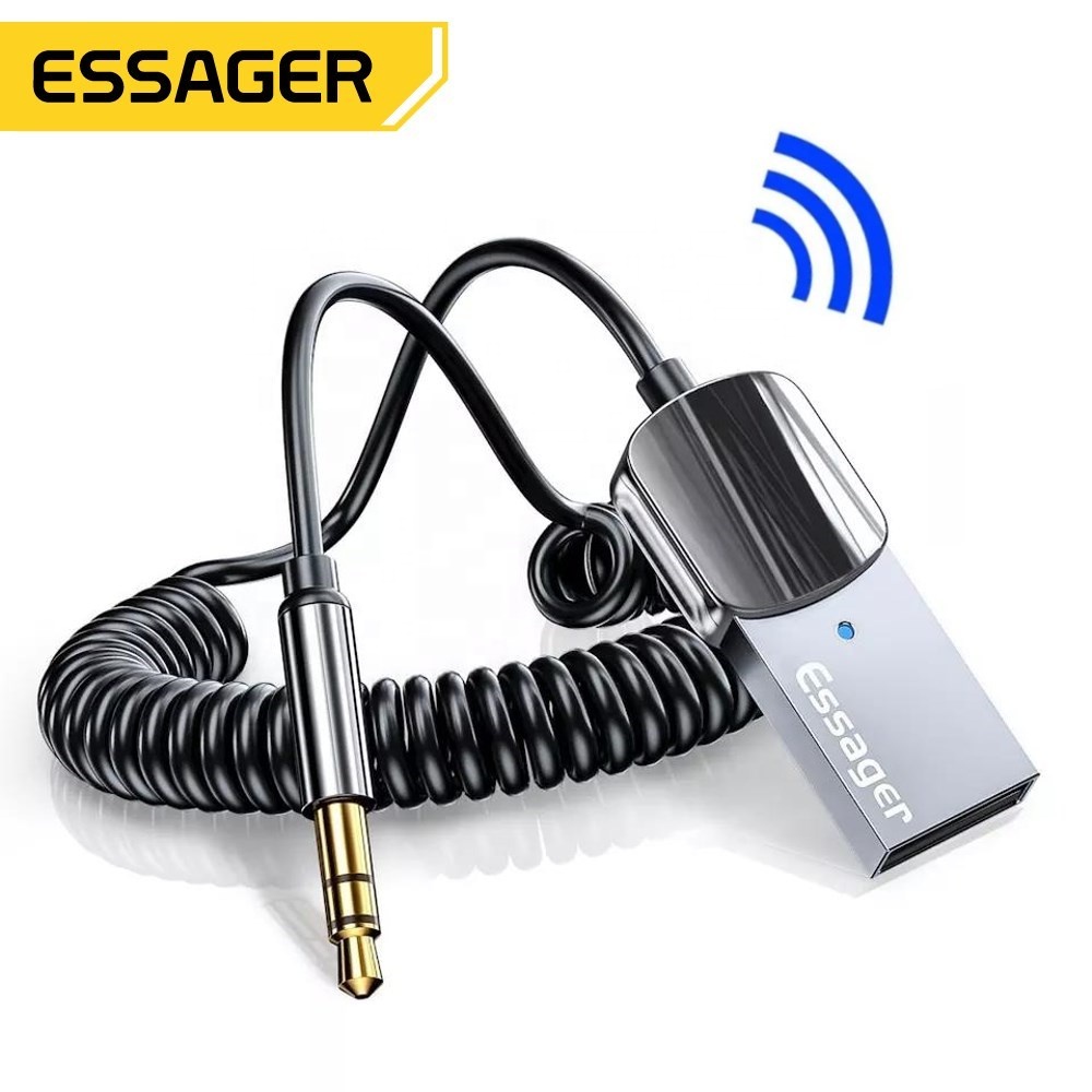 Essager 2022 BT 5,0 Aux адаптер ключ USB до 3,5 мм для автомобиля, сертификат качества ce и gs аудио Aux синий зуб громкой связи для автомобиля приемник передатчик BT