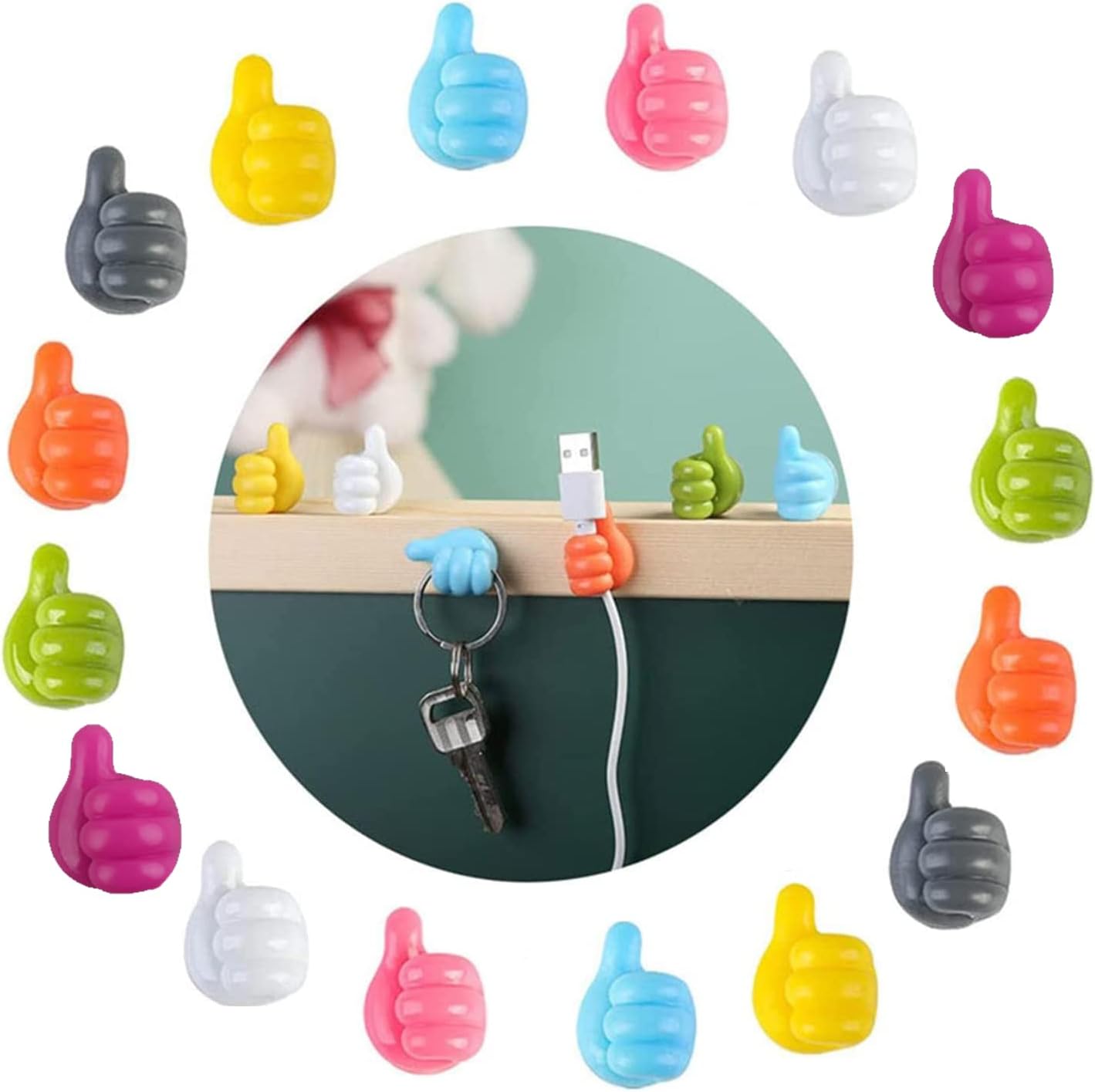 Silicone Wall Adhesive Hooks Thumb Shape Cord Organizer Silicone Thumb Hook Support Custom Pack