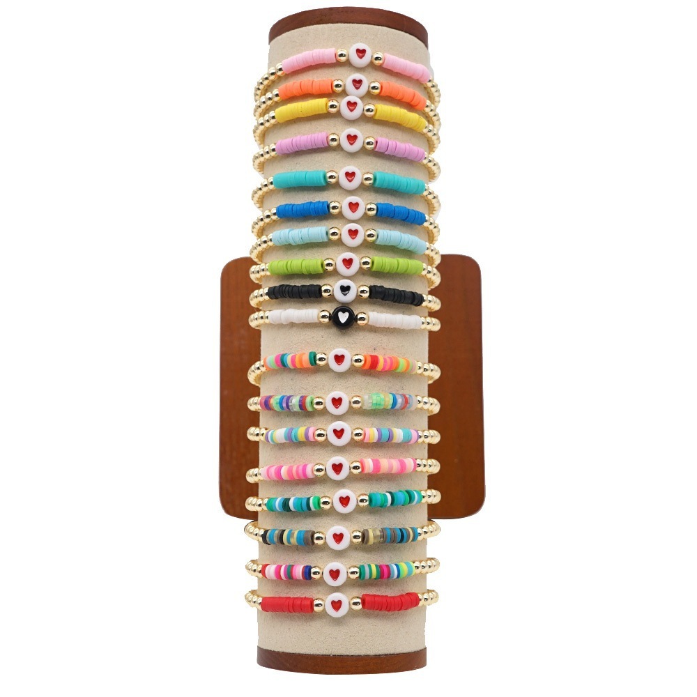 B2225 New women porcelain bracelet multi color clay beads heart bracelet fashion women jewelry