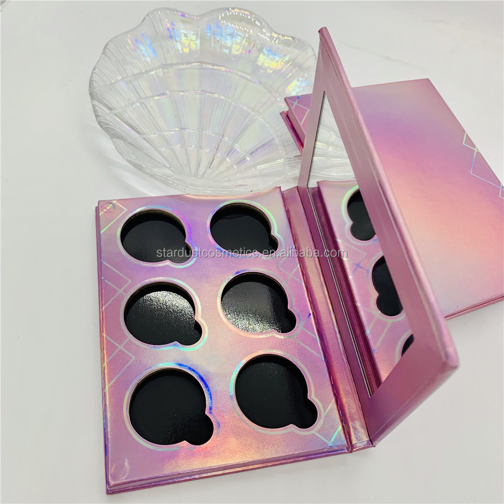 Private Label Cosmetics empty magnetic holographic eye shadow case for Pressed single pan eyeshadow 6 color Eyeshadow Palette