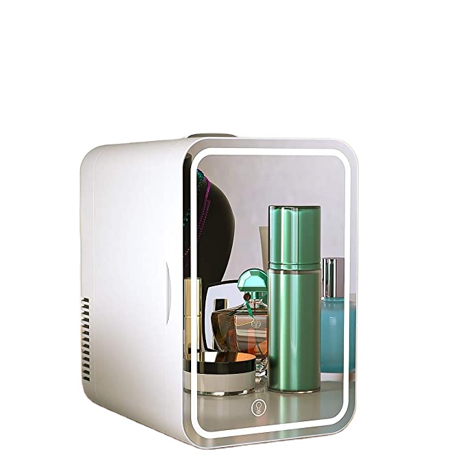 Mini Cosmetic Portable Refrigerator Mini Fridges Small Minibar for Skincare, Bedroom and Travel (Mirror & LED Design)