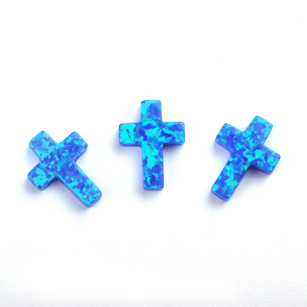 2024 Fashion Blue Cross Charms for Jewelry Pendant 9x12mm Synthetic Lab Created Fire Opal OP05 Cross Beads