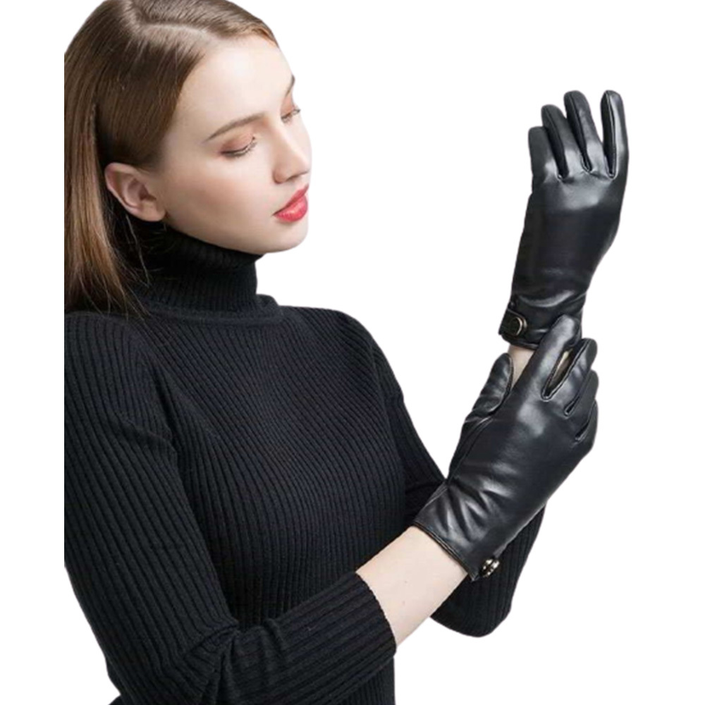 Textiles Fabrics Leather Gloves Mittens Men Women Unisex Black Brown Finger Driving Biker Gloves