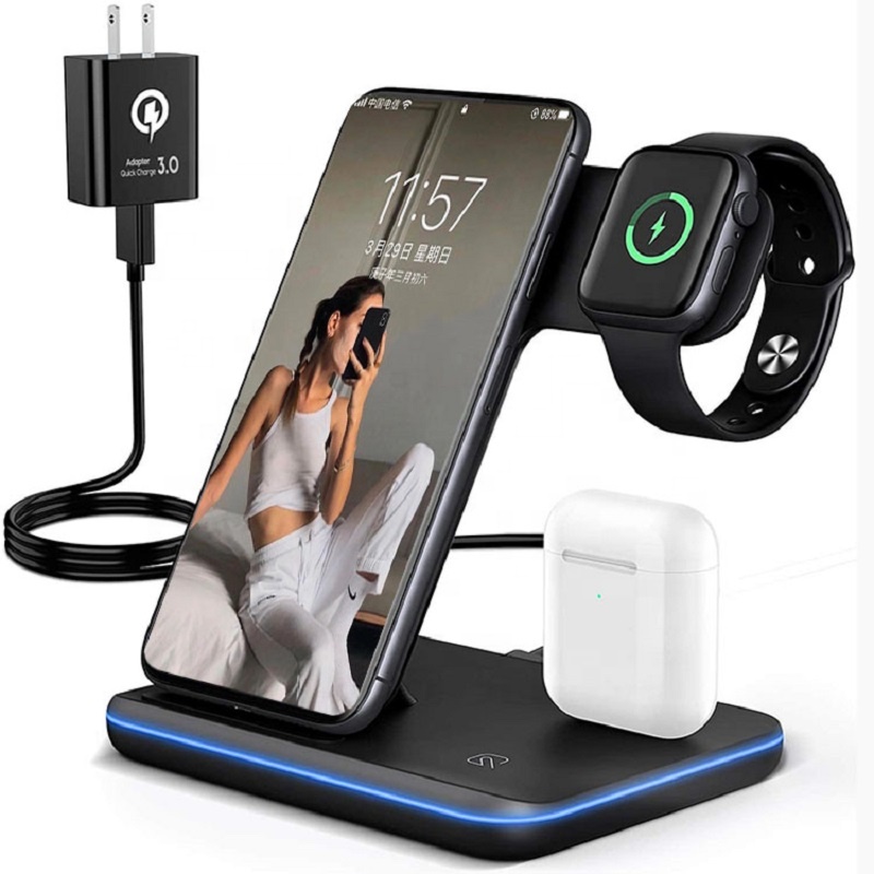 3 в 1, беспроводное зарядное устройство для Airpods iwatch iphone, 15 Вт