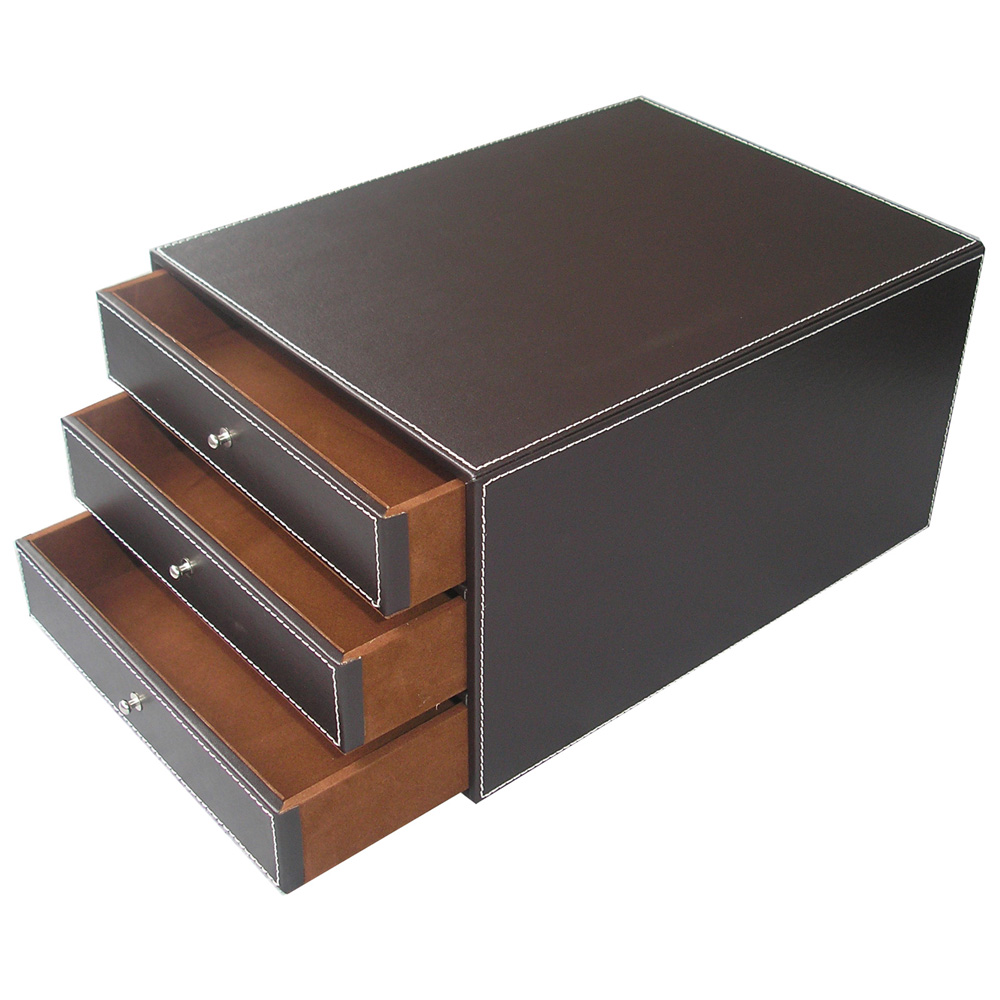 Christmas Gifts Double Holder Leather Multi-Function Desk Stationery Organizer Pen Pencil Holder Black