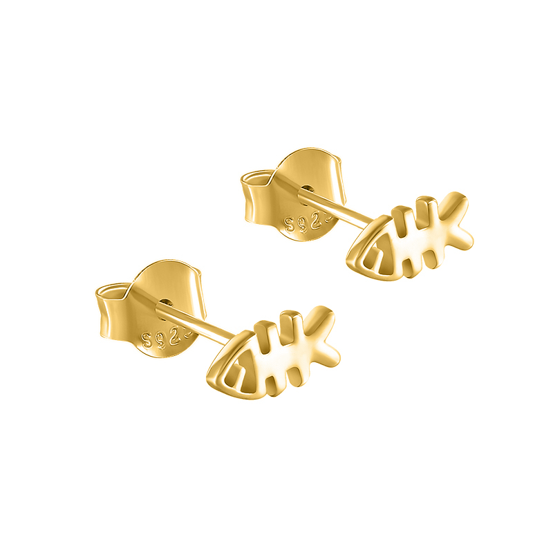 18k gold plated S925 sterling silver INS style cactus fish bone versatile stud earrings