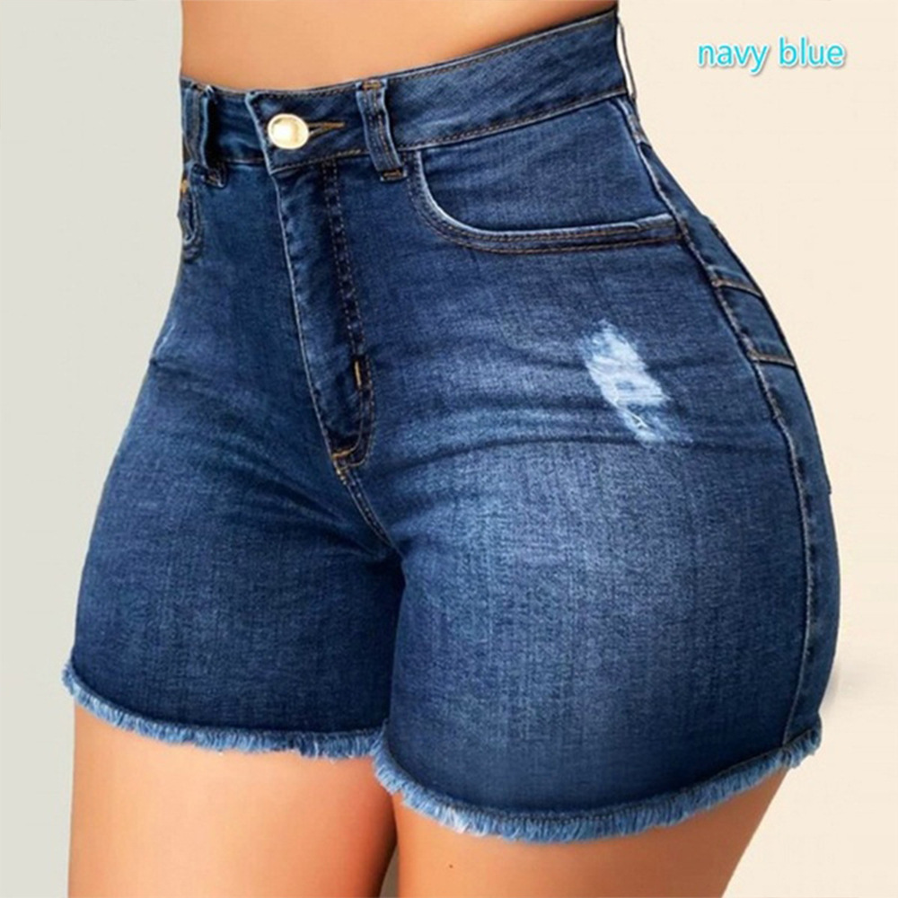 Spring and summer new style ripped high waist stretch denim shorts women's jeans casual pencil pants