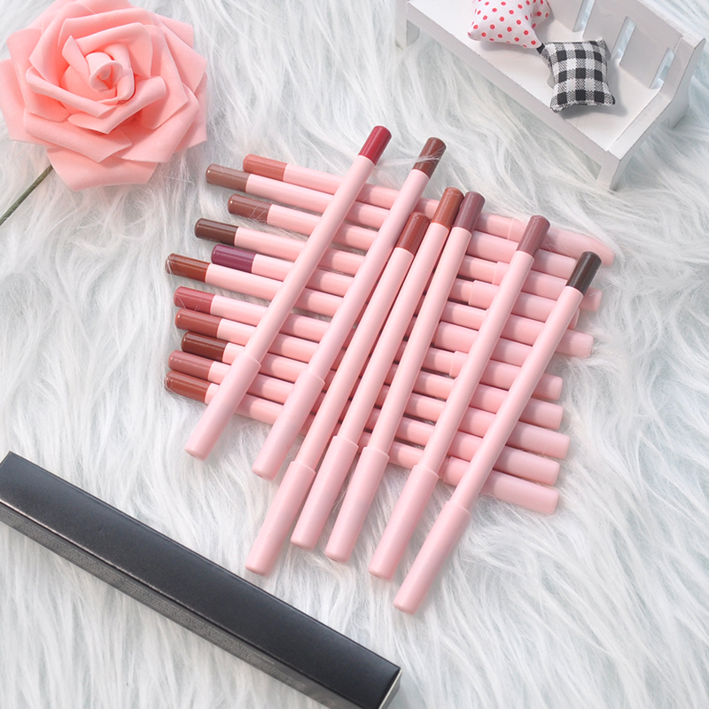 Wholesale lip liner private label waterproof lipliner pencil high pigment matte 18 colors custom pink pencil lipliner