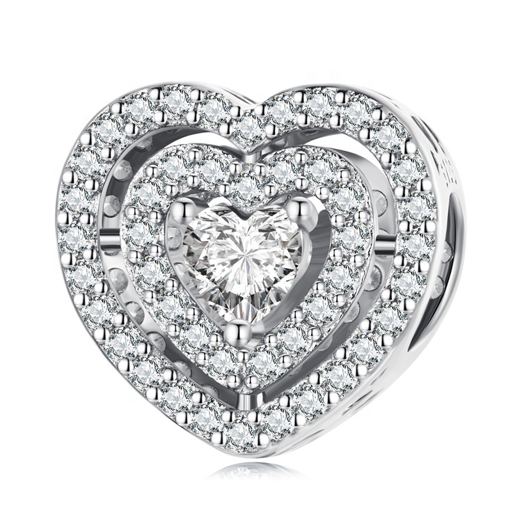 OEM new arrival pan 925 sterling silver dora charm high quality bracelet Diy heart wholesale zircon charms for jewelry making