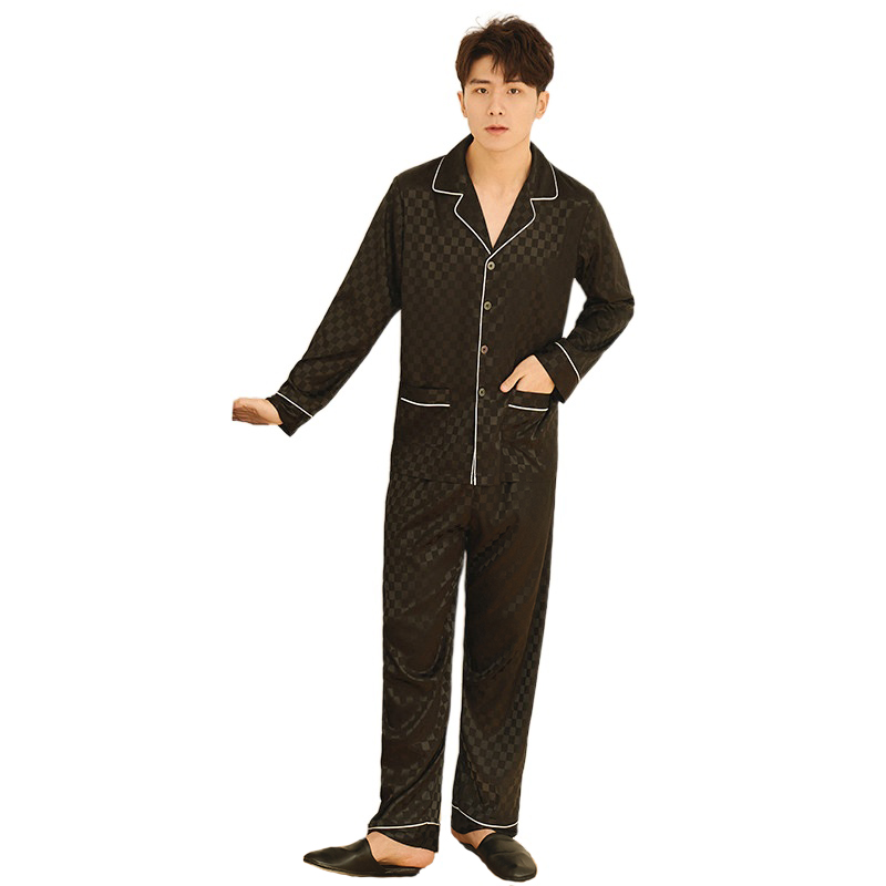 4XL, одежда для сна, заводская, черная, в клетку, с длинным рукавом, плюс размер, Мужские пижамные комплекты с карманами