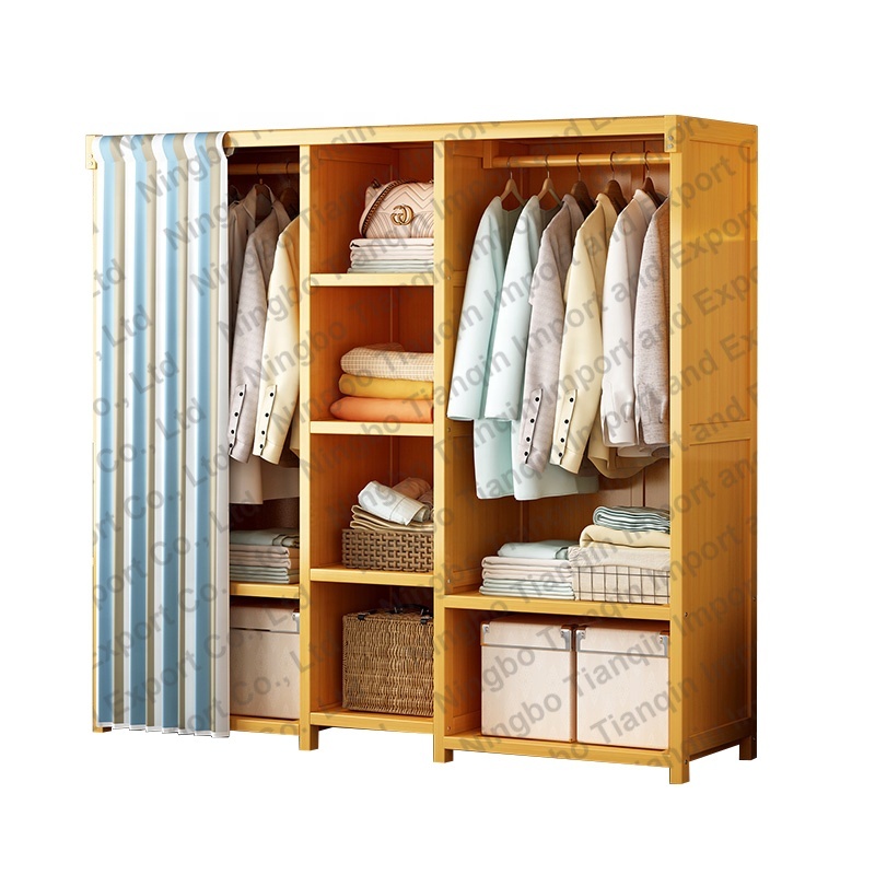 160cm- Simple Bedroom Storage Cabinet Solid Wardrobe Rental Room Home Home Furniture Modern Bamboo Coat Rack