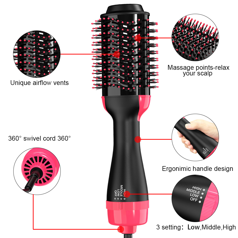 Профессиональный электрический Стайлинг кисточки горячий воздух styler и сушилка с нейлон булавки и Хохлатая щетиной