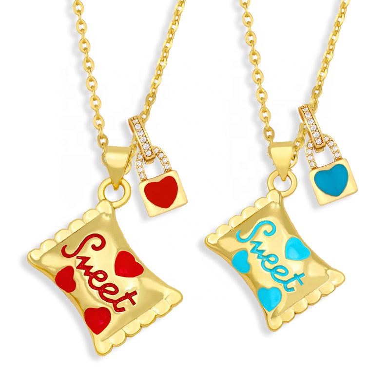 Fashion Accessories Cute Candy Sweet Pendant For Necklace Peach Heart Lock Colorful Necklace Diamond Necklace For Women