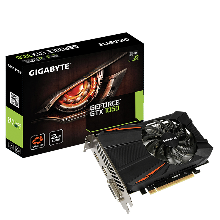 Видеокарта GIGABYTE NVIDIA GeForce GTX 1050 D5 2G с 2 Гб памяти GDDR5 128 бит Поддержка дисплея до 8K @ 60 Гц (GV-N1050D5-2G)