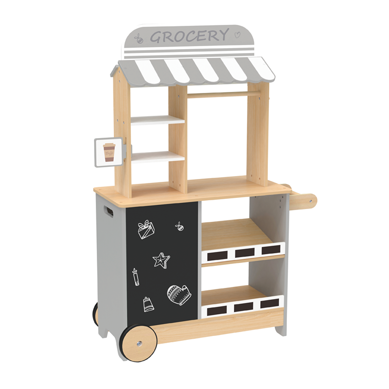 Wooden Children's Play Kitchen Toy Simulated Stall Cash Register Supermarket Shopping Cart Toys for Kids