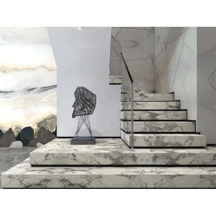 luxurious natural arabescato stones treads indoor marble staircase for stairs