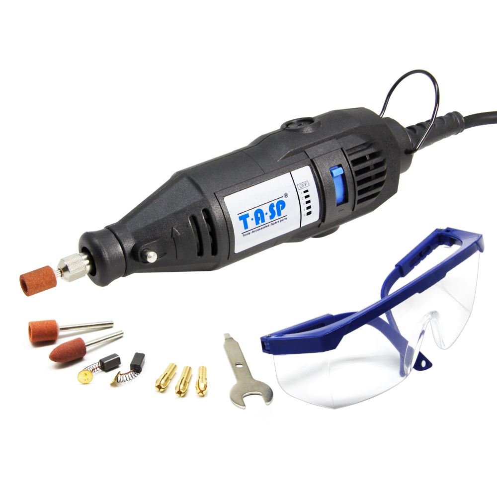 TASP 220V 130W Electric Mini Drill Set Variable Speed Engraver with 5pcs Accessories & Attachments Rotary Tool Kit