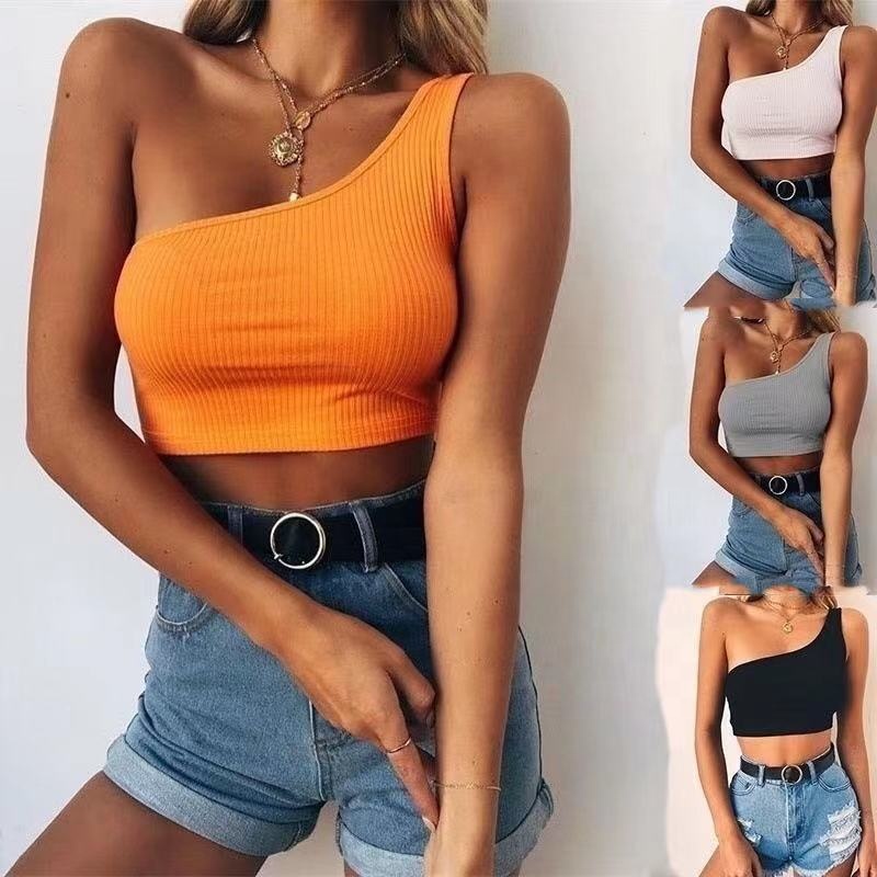 2021 новый весенний Модный повседневный укороченный топ midriff на одно плечо с боковым шнурком