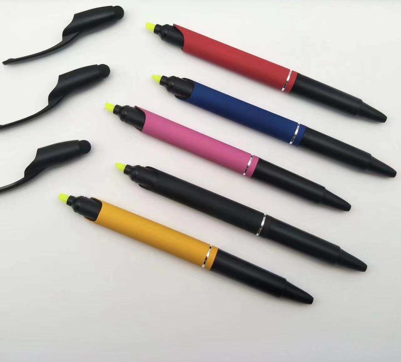 Longorgeous Novelty metal ballpoint pen with text highlighters markers multifunctional pen 3 in 1 soft touch marker pens with s