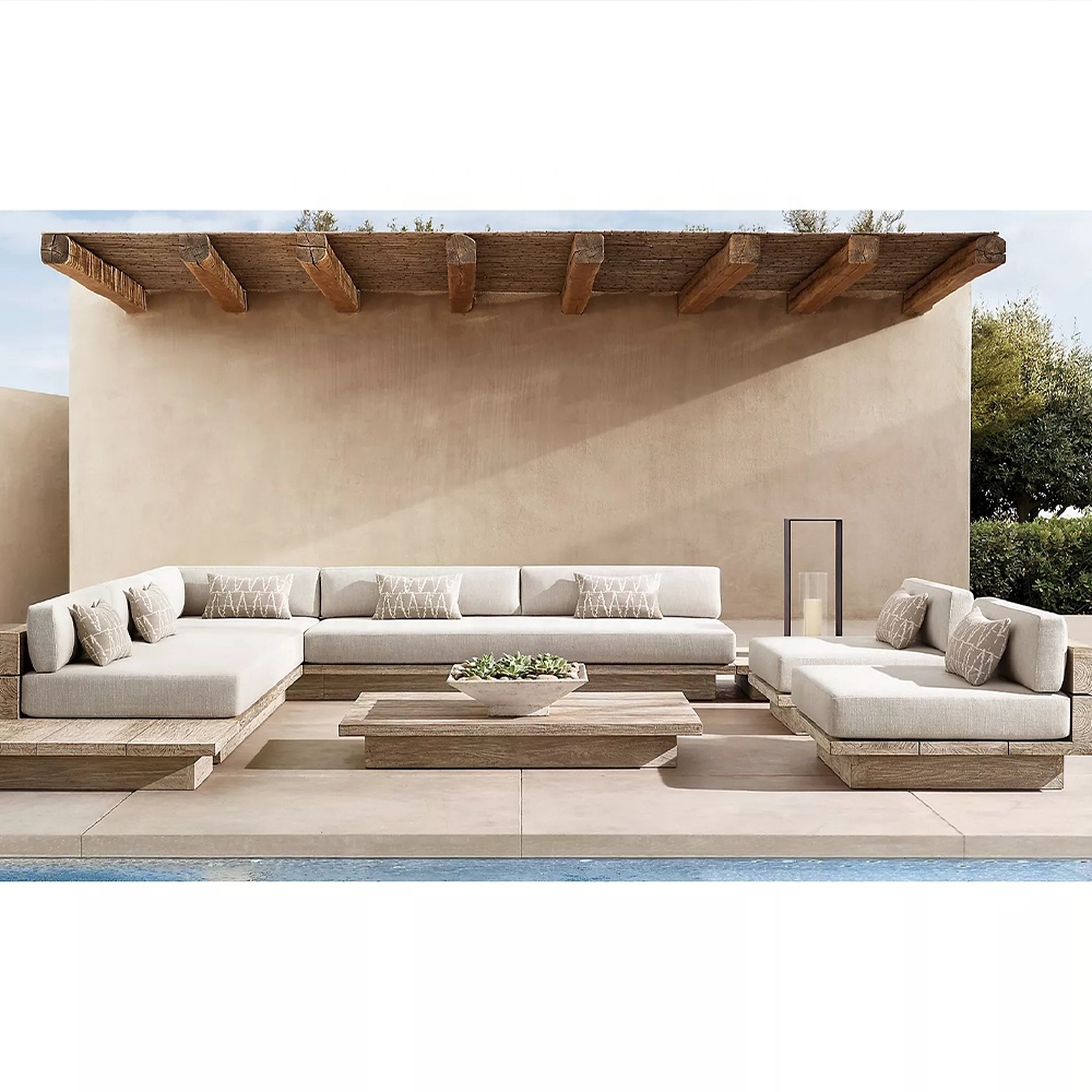 High-end Villa Garden Outdoor Furniture Balcony Garden Terrace Outdoor Modern Teak Wood Sofa Set