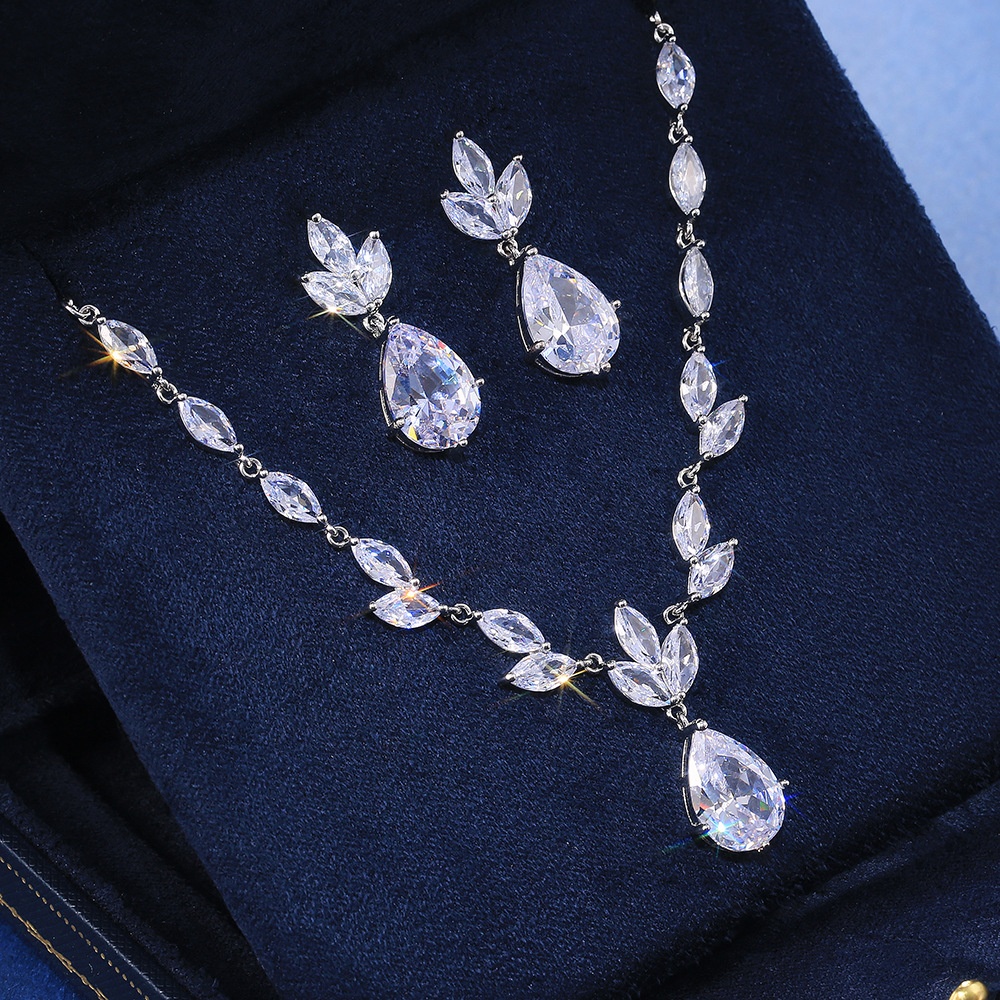 Fashion Necklace/Earring Jewelry Set Women Wedding Party High Quality Gorgeous Pear Shape Shiny Zircon Valentines Gift