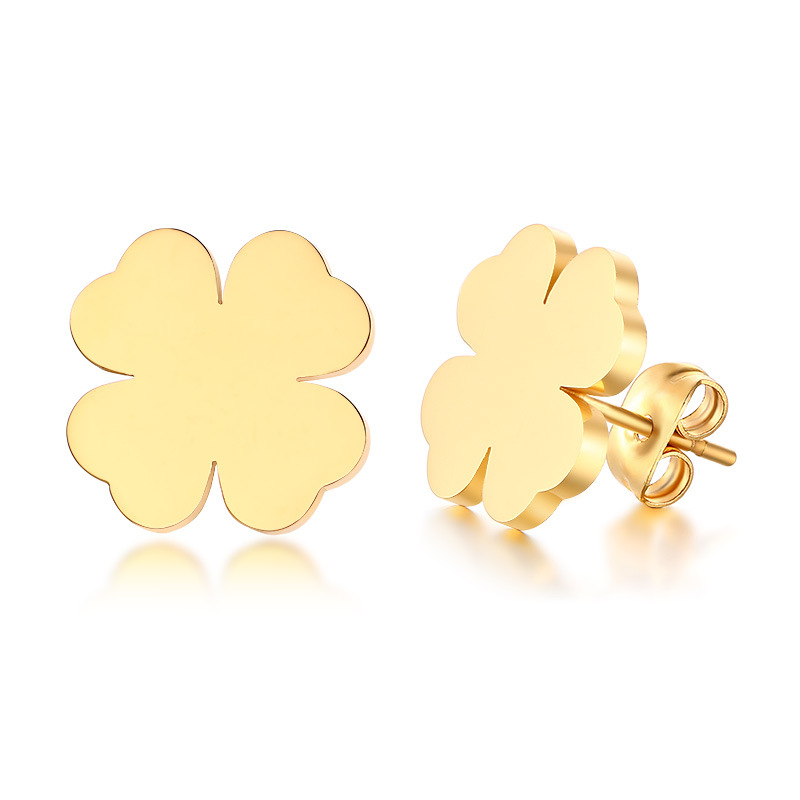 New style earrings stainless steel 18-k gold plated four-leaf studs for ladies