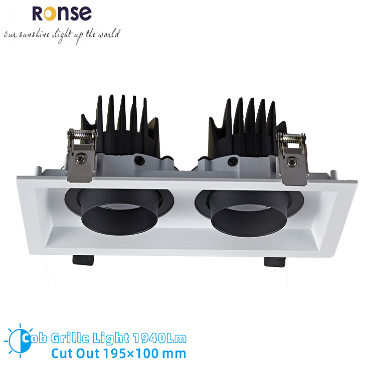 RONSE 230V Ceiling Recessed Grille Lights Fixture Dia 195*100mm Beam Angle 15 24 36 Degrees Downlight Grille Double Heads Light