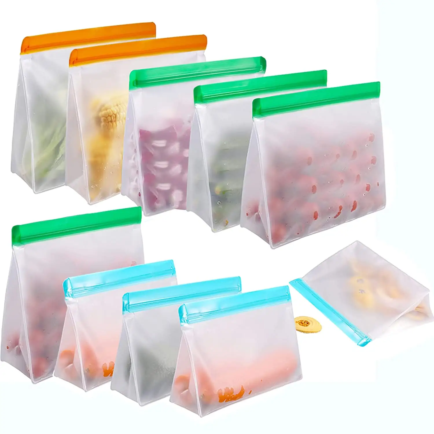 Reusable Freezer Bags Wholesale Customized Reusable Plastic Food Bags Leak Proof Freezer Storage Plastic Bags Sets