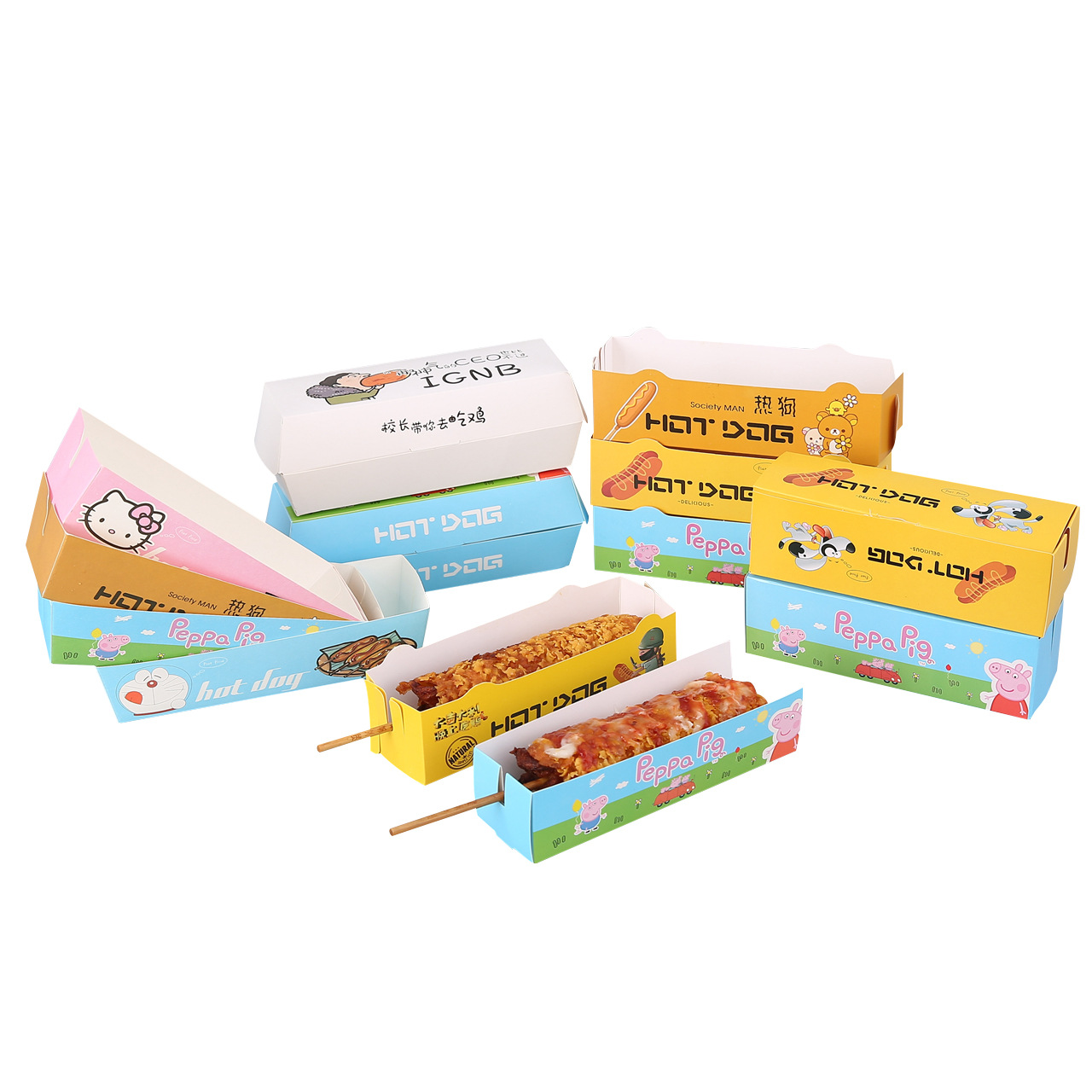 Hot Sale Custom Print Takeaway Take Out Fast Food Disposable Hot Dog Box Paper Food Tray Packaging Box