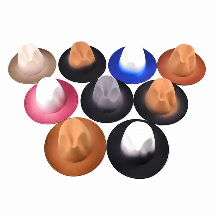 Unisex Wide Brim Wool Felt Gradient Fedora Hats Panama Ladies Custom Men Women Ombre Fedora Hats