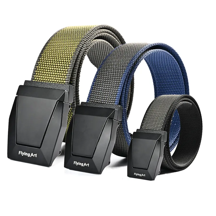 new market can be customized as a men's double-sided belt high-end metal snap buckle outdoor canvas casual nylon belt