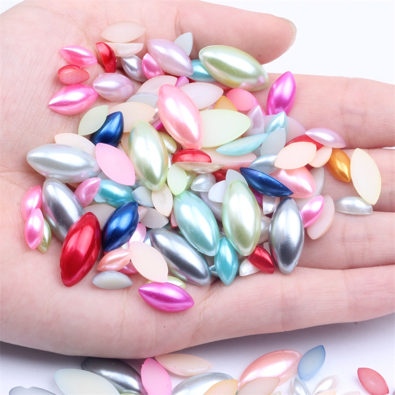 Hot Sale Wholesale Beads Navette Mix Colorful Half Flat Back ABS Loose Pearl For DIY Jewelry Making