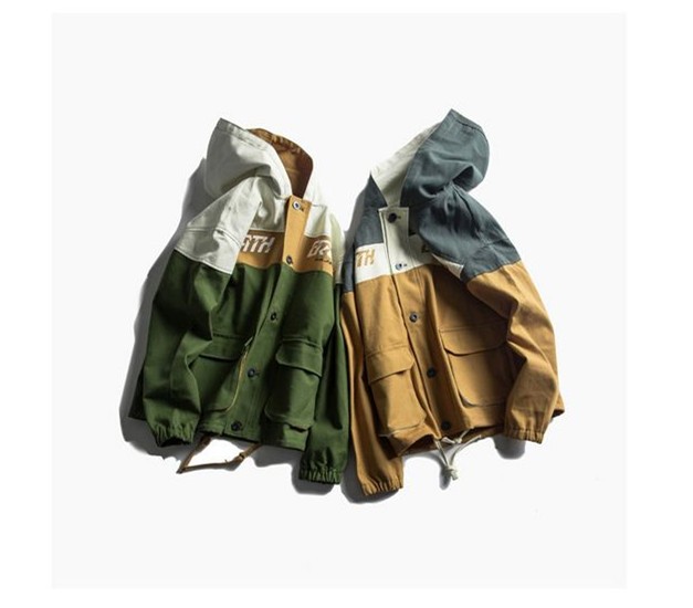 2021New Style arrival color block split windbreaker waterproof jacket mens hooded anorak jacket