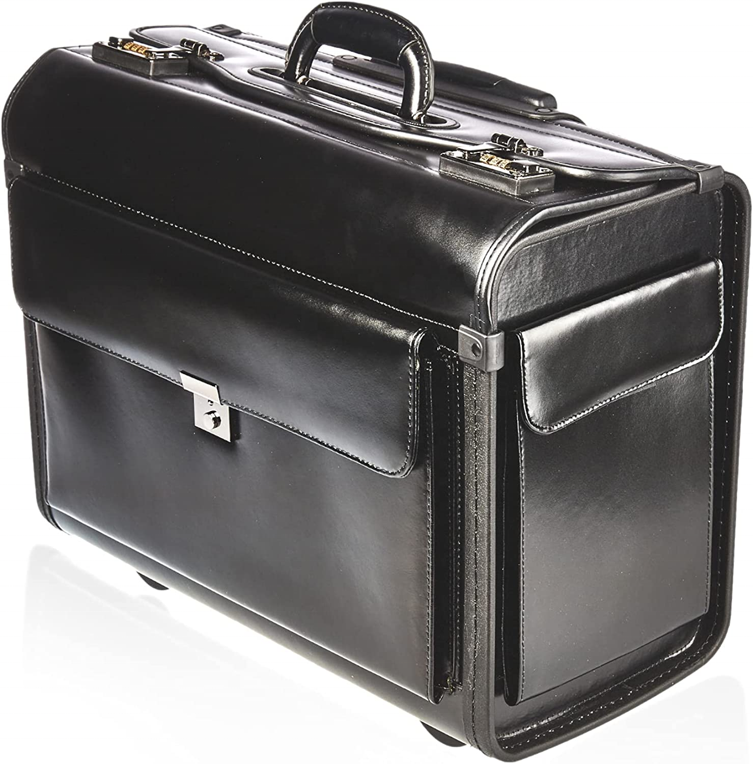 Unisex Leather Pilot Case Trolley Bag Business Laptop Travel Flight Briefcase with Spinner Caster Combination Lock Hand Luggage