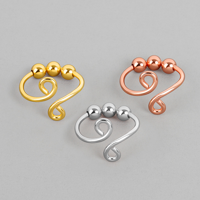 New Style Women Man Decompression Gold Plated Adjustable stress relief rings meditation Rings Bead Anxiety Ring