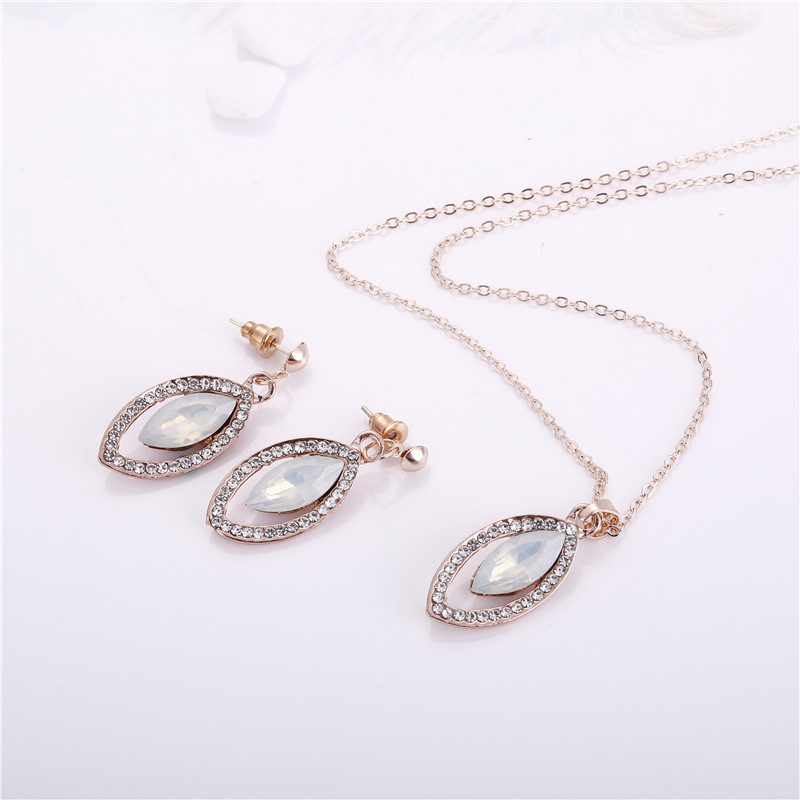 Fashion exaggerated crystal necklace earring set bridal necklace water drop diamond two-piece jewelry sets