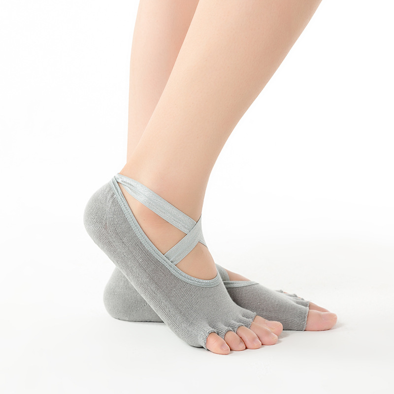 Yoga Socks Anti-slip Silicone Sole Dance Barre Grip Five Finger Socks