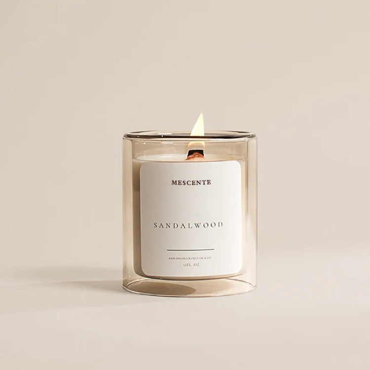 Mescente Luxury Double Walled Private Label Custom Scented Soy Wax Glass Jar Candles with Lids aroma Scent Candle