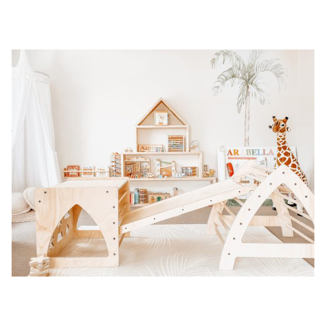 Montessori Toys Climbing Triangle with Ramp Foldable Climbing Ladder / Indoor Play Climber Wooden Natural Toys for Toddlers Kid