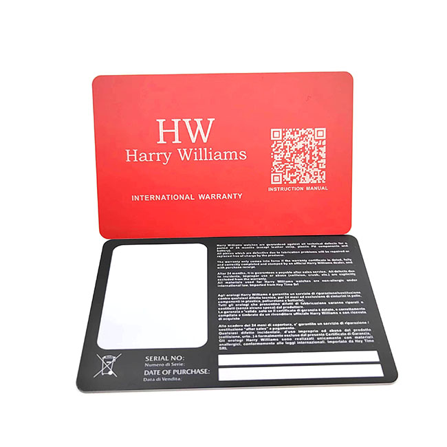 High Quality Customize logo Plastic PVC 2 years Authenticity Certificate Warranty Card For Luxury product