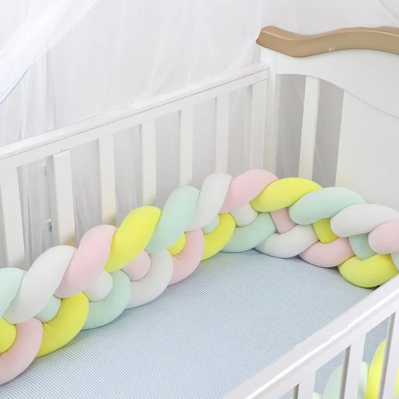 Crib Bumper 4 Strands Colorful Baby Knotted Crib Bumper Comfortable Baby Braided Cot Bumper For Crib