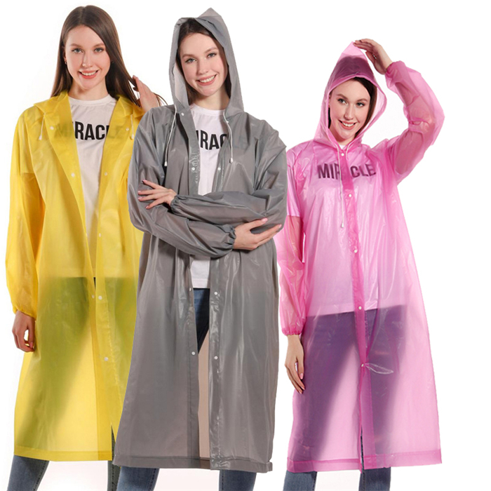 Wholesale colorful light reusable EVA long raincoat portable long sleeves hooded for women girl school hiking