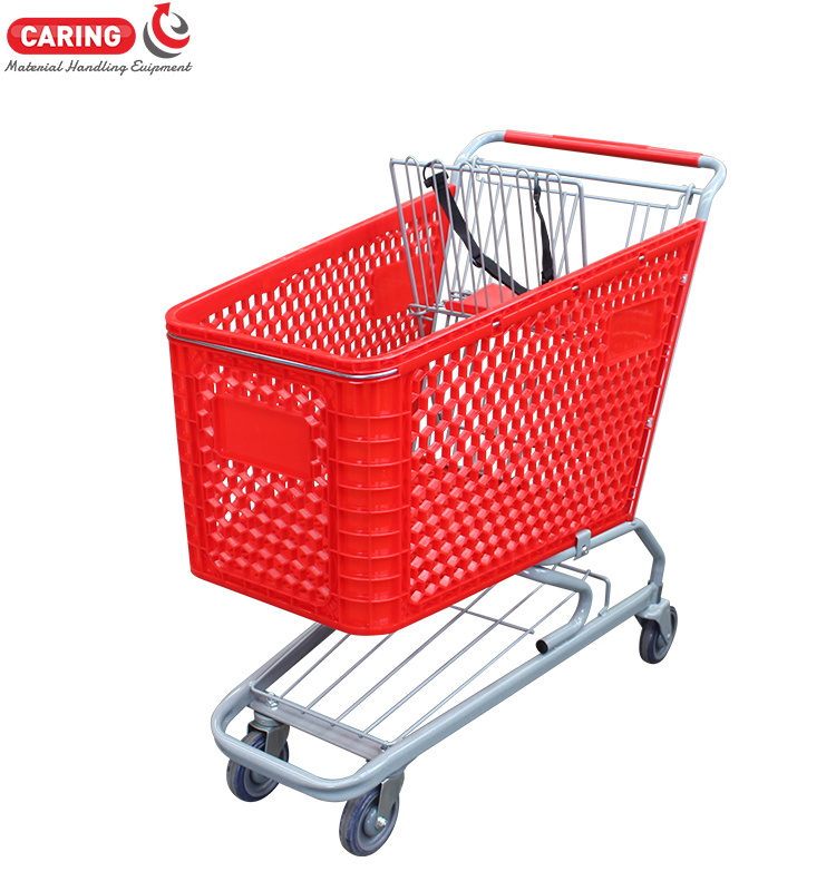 Plastic Shopping Cart с Logo Printing, Supermarket, Red Color, 200L