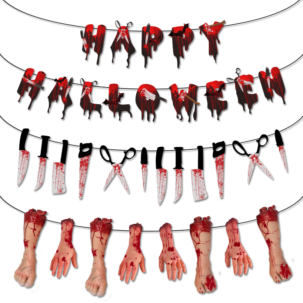 Happy Halloween Party Decor For Home DIY Horro Ghost Hallowen Decor Halloween Bloods Knives Cut Off Hand Feet Paper Banner