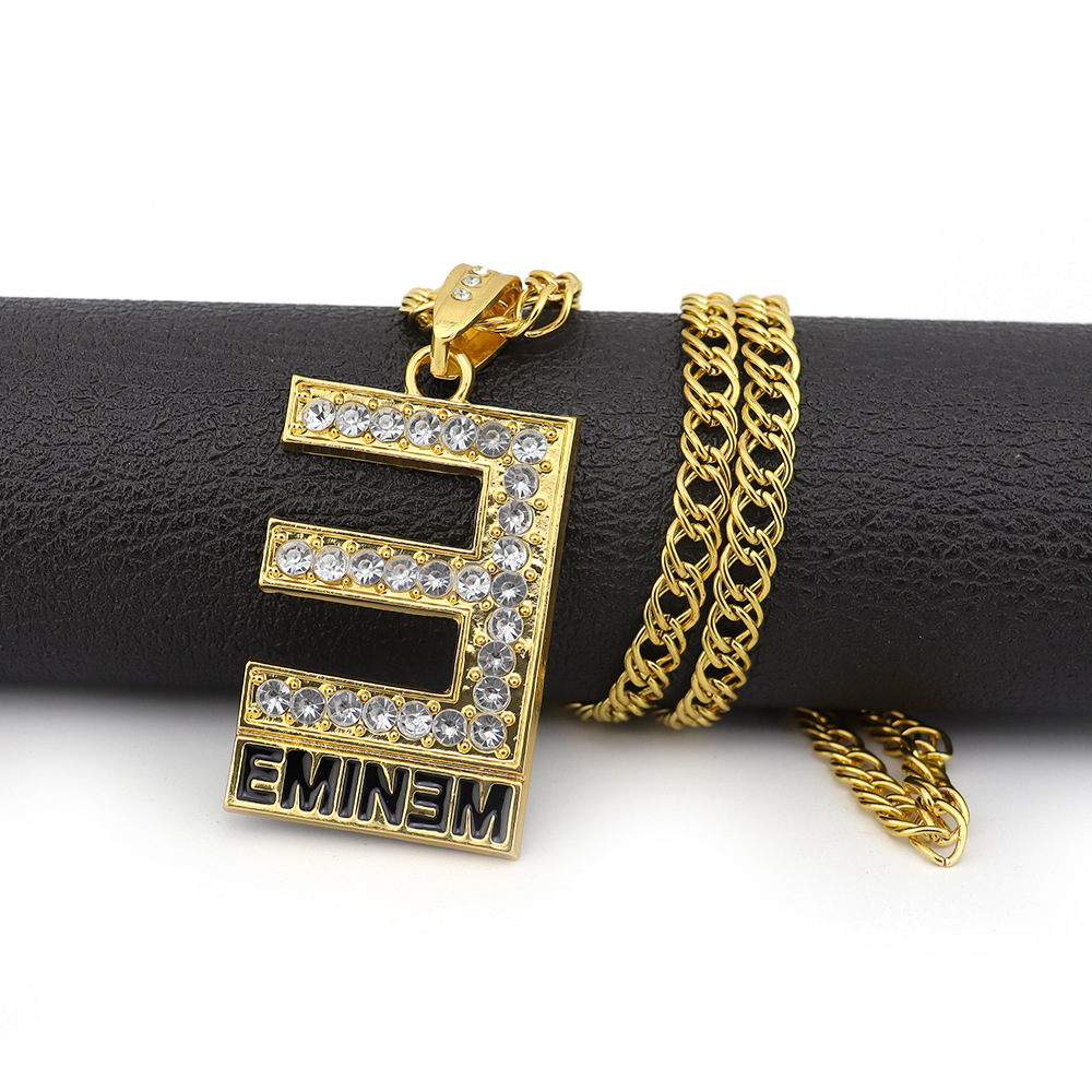European and American hip hop punk diamond letter pendant gold plated necklace